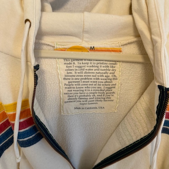 Women's Cream Zip-Up Hoodie with Rainbow Stripes 5 stripe hoodie in vintage whit - Picture 6 of 9